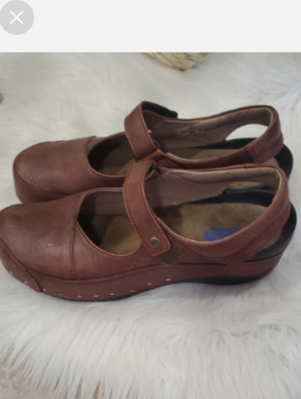 Brown Leather Mary Jane Flats with Strap